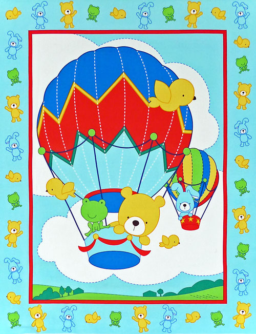 気球に乗るクマ,ウサギ,カエル パネル 89*110