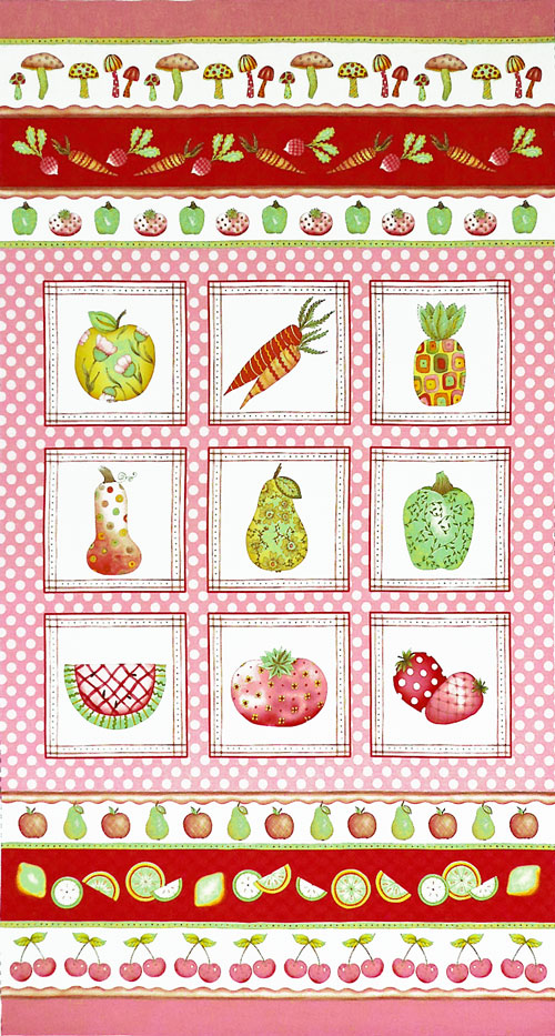 果物と野菜 ブロックパネル/ピンク 少し小さいハギレ