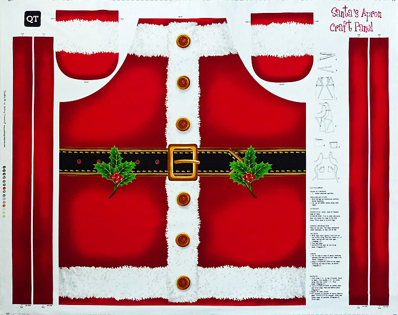 サンタのコート模様のエプロン クリスマスパネル/金ラメ 110*89