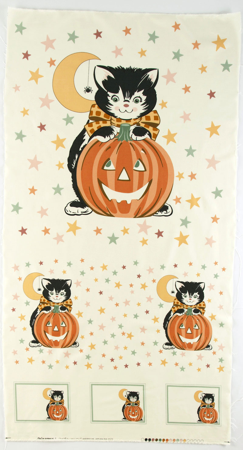 可愛い黒ネコとかぼちゃランタン 三日月、星 ハロウィン・パネル 59.5*110