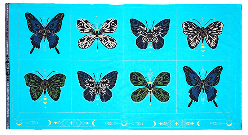 8匹の蝶々パネル 金ラメ/ターコイズブルー 110*58.5