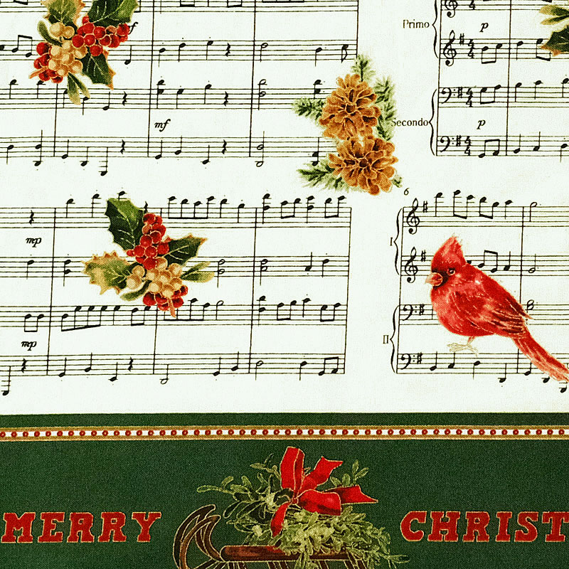 クリスマスの楽譜とカージナル/金ラメ ボーダー