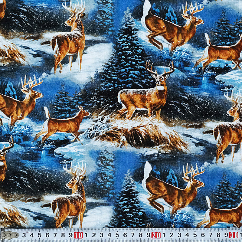 Fairy Cotton / トナカイ、 鹿、モミの木 クリスマス・シーニック