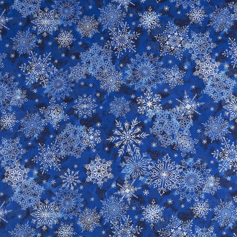 Fairy Cotton / いろんな雪の結晶 ホワイト/ロイヤルブルー 超広巾 65*50