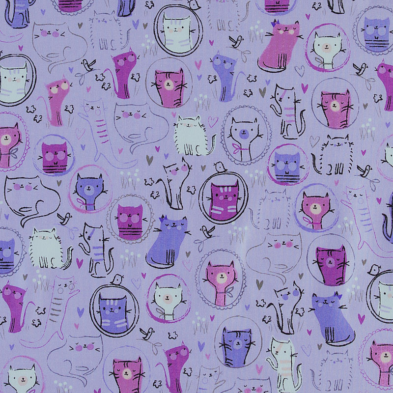 線画のネコ 紫/ピンク/白 ライラック