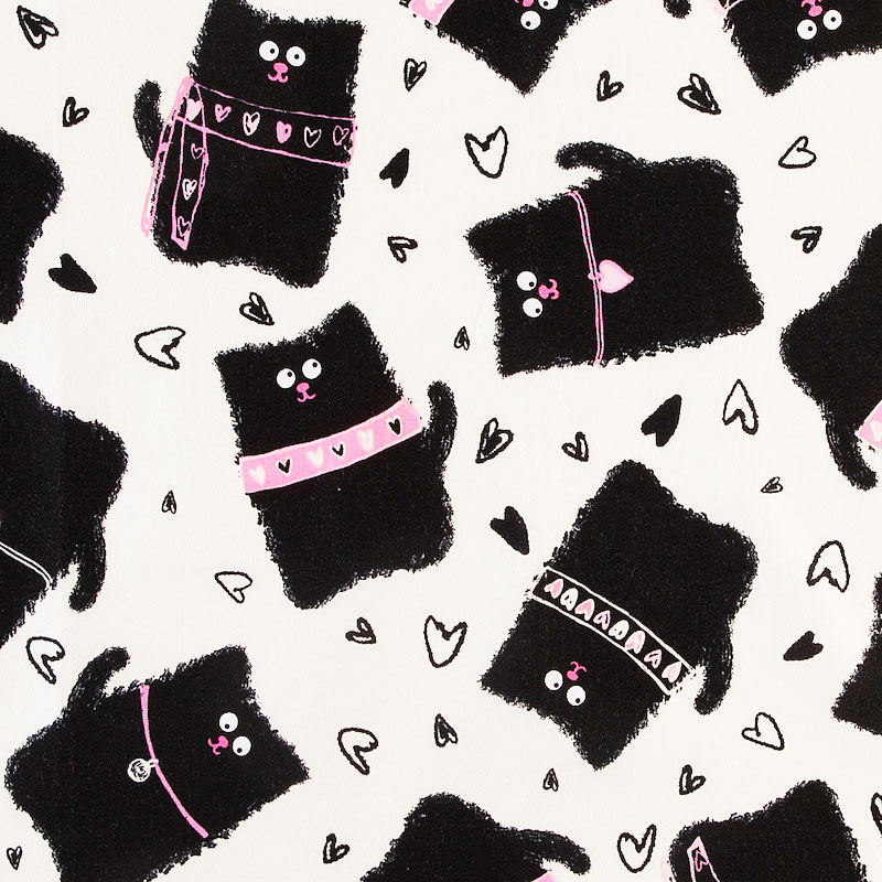 ピンクのカラーの黒ネコ トス/クリーム