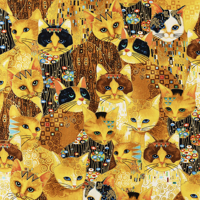 抽象模様を纏うネコたち ゴールド/ゴールドラメ