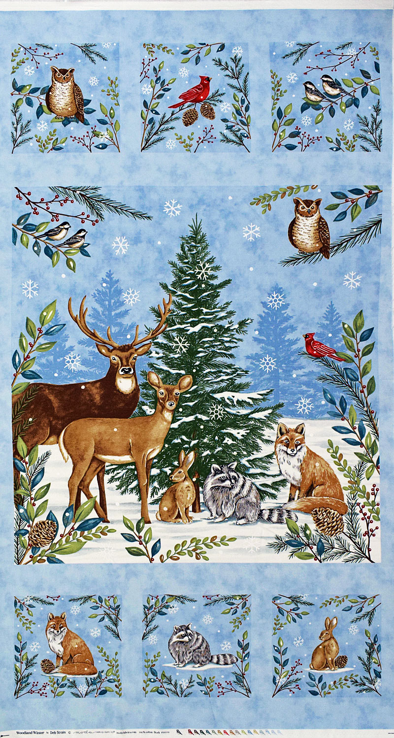 森のツリーと動物たち クリスマス・パネル/ブルーグレー 60*110