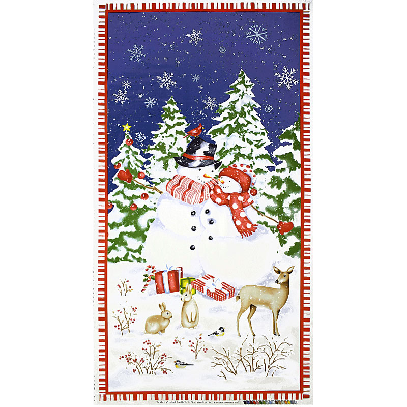 スノーマン、ウサギ、シカ、プレゼント クリスマス・タペストリー/ホワイト 110*59