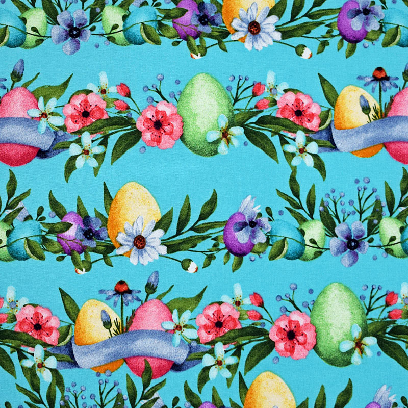 卵、お花 イースター・ストライプ/エメラルドブルー